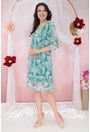 Rochie din tulle turcoaz cu print abstract bej si volanas la tiv
