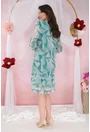 Rochie din tulle turcoaz cu print abstract bej si volanas la tiv