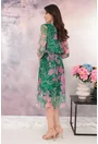 Rochie din tulle verde cu decolteu suprapus si flori maxi roz