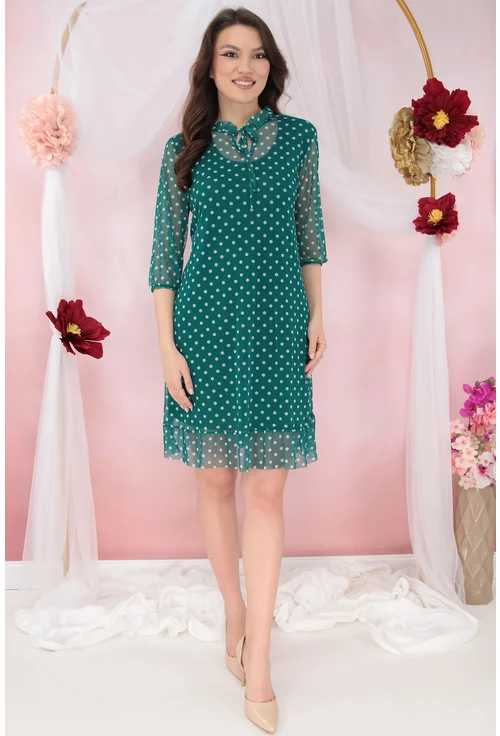 Rochie din tulle verde cu imprimeu cu buline albe