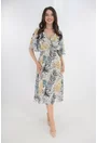 Rochie din voal alb cu print floral si decolteu parte peste parte