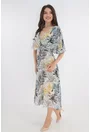 Rochie din voal alb cu print floral si decolteu parte peste parte