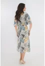 Rochie din voal alb cu print floral si decolteu parte peste parte