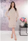 Rochie din voal bej cu print floral discret