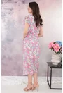 Rochie din voal cu print floral roz-alb si decolteu parte peste parte