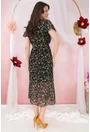 Rochie din voal negru cu print floral bej si decolteu parte peste parte