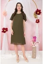 Rochie din voal olive cu margelute la decolteu