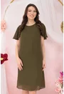 Rochie din voal olive cu margelute la decolteu