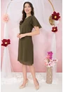 Rochie din voal olive cu margelute la decolteu