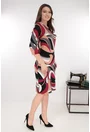Rochie dreapta bej cu print abstract gri-bordo