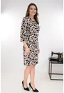 Rochie dreapta cu imprimeu abstract negru-bej