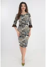 Rochie dreapta cu print geometric olive si volane plisate