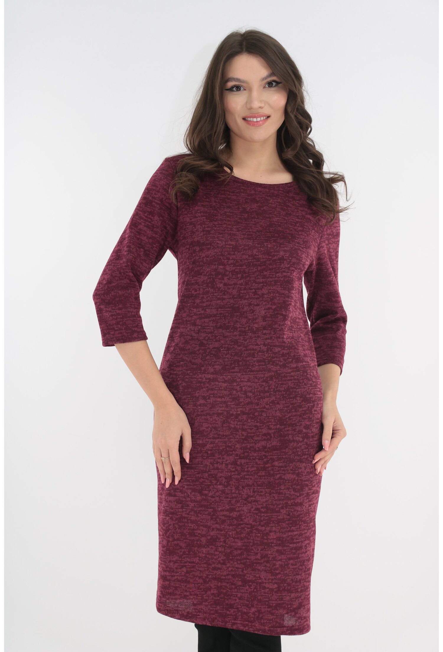 Rochie dreapta din jerse moale bordo