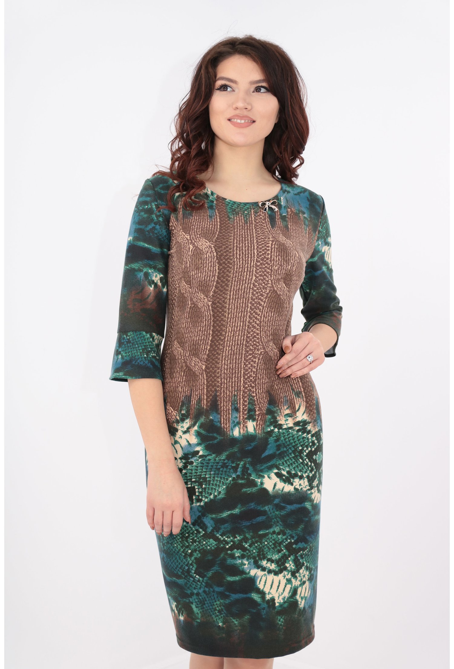 Rochie dreapta din jerse cu bordura verde