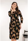 Rochie dreapta neagra cu imprimeu abstract bej