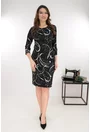 Rochie dreapta neagra cu print abstract alb