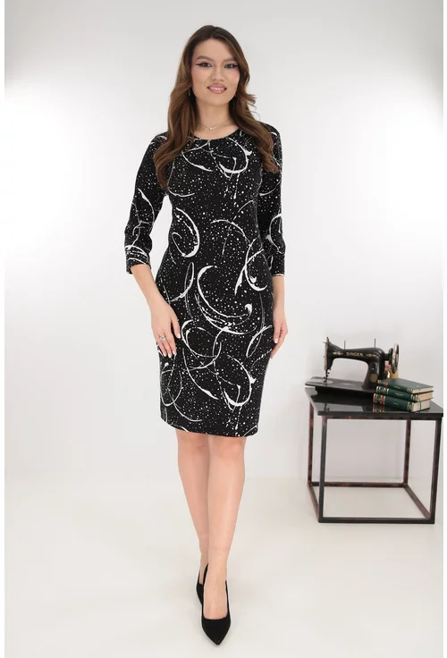 Rochie dreapta neagra cu print abstract alb