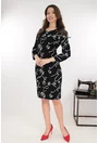 Rochie dreapta neagra cu print abstract gri