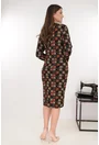 Rochie dreapta neagra cu print geometric caramiziu