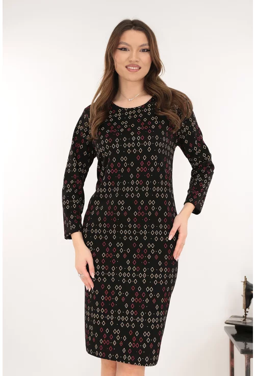 Rochie dreapta neagra cu romburi imprimate