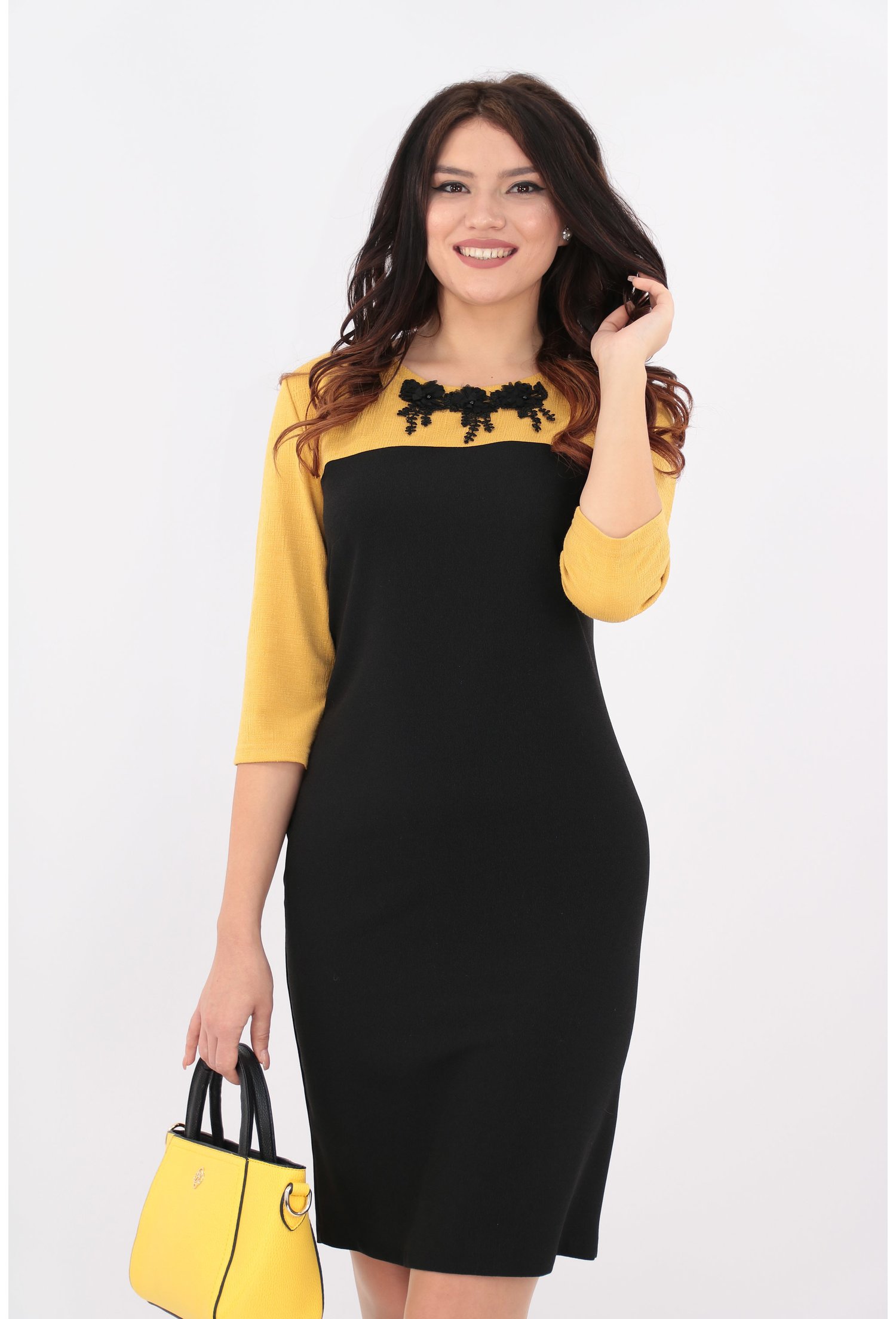 Rochie dreapta neagra si mustar