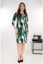 Rochie dreapta verde cu print abstract bej-negru