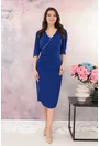 Rochie eleganta albastra cu aplicatii argintii si fronseuri in talie