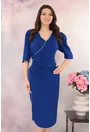 Rochie eleganta albastra cu aplicatii argintii si fronseuri in talie