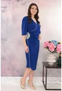 Rochie eleganta albastra cu aplicatii argintii si fronseuri in talie