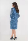 Rochie eleganta albastra cu imprimeu floral si aspect suprapus