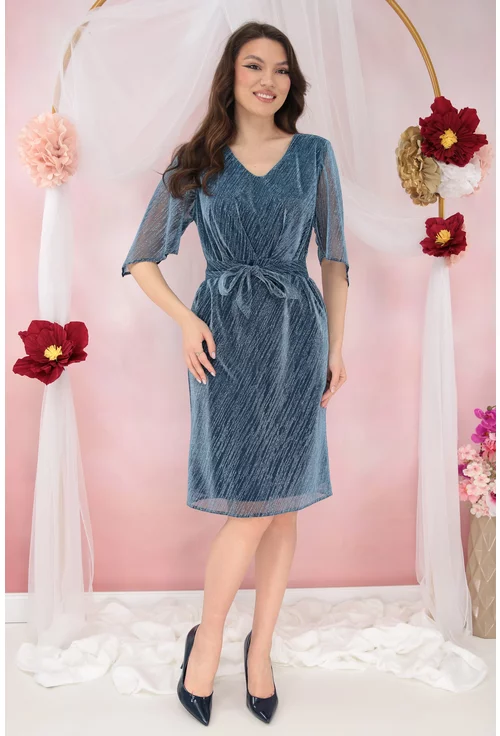 Rochie eleganta albastra din tulle cu fir stralucitor si glitter