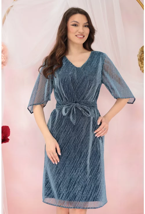 Rochie eleganta albastra din tulle cu fir stralucitor si glitter
