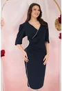 Rochie eleganta bleumarin cu aplicatii argintii si fronseuri in talie
