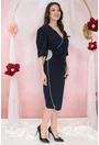 Rochie eleganta bleumarin cu aplicatii argintii si fronseuri in talie
