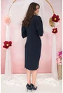 Rochie eleganta bleumarin cu aplicatii argintii si fronseuri in talie