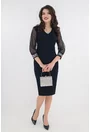 Rochie eleganta bleumarin cu broderie aurie la mansete