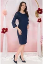 Rochie eleganta bleumarin cu insertii din dantela 3D cu glitter