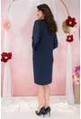 Rochie eleganta bleumarin cu insertii din dantela 3D cu glitter