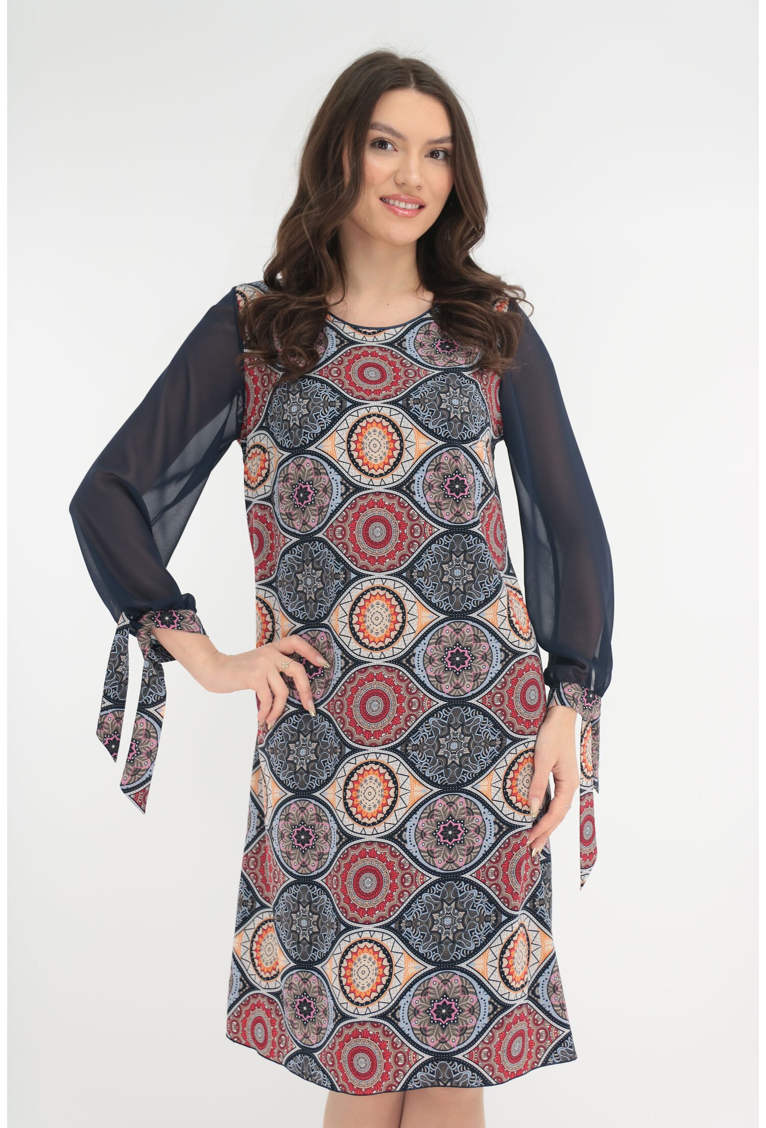 Poze Rochie eleganta bleumarin cu print abstract multicolor