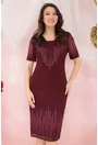 Rochie eleganta bordo cu strasuri si glitter discret