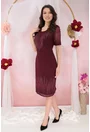 Rochie eleganta bordo cu strasuri si glitter discret