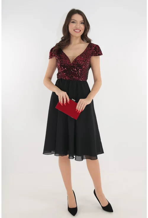 Rochie eleganta clos din voal negru si paiete rosii
