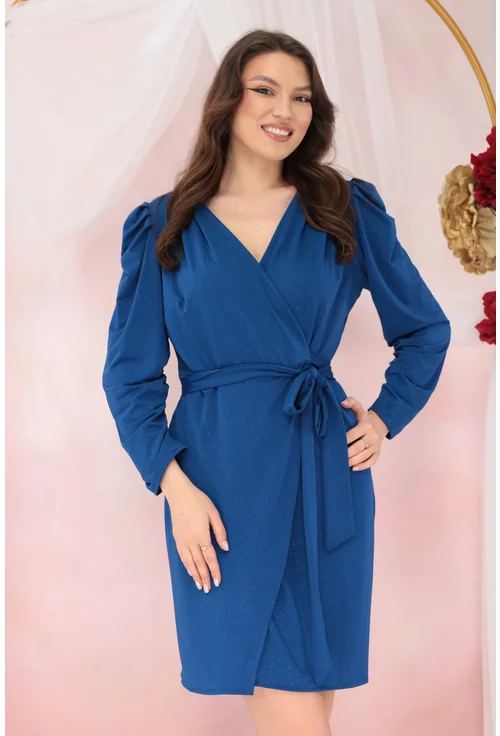 Rochie eleganta din lurex albastru cu aspect suprapus