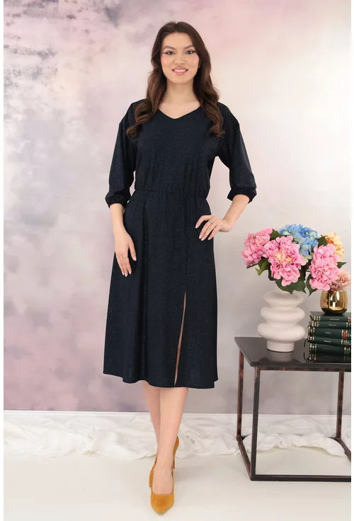 Rochie eleganta din lurex bleumarin cu glitter albastru