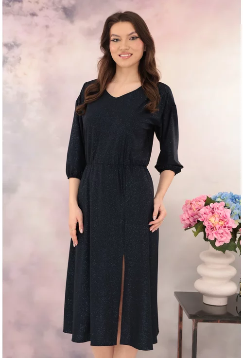 Rochie eleganta din lurex bleumarin cu glitter albastru