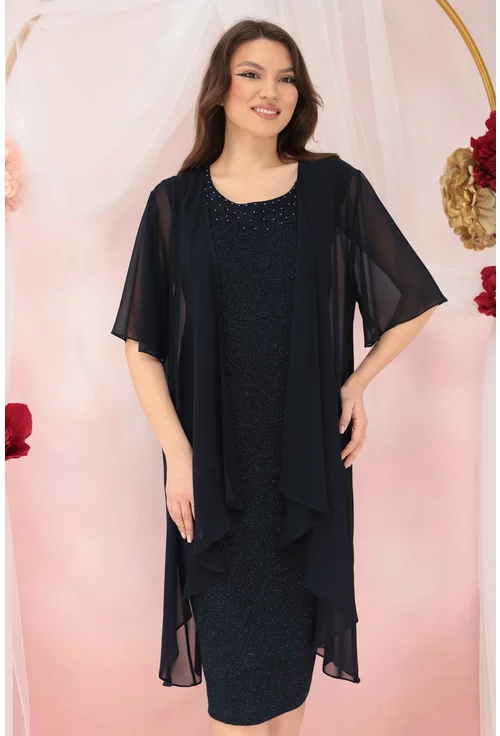 Rochie eleganta din lurex bleumarin cu pelerina detasabila