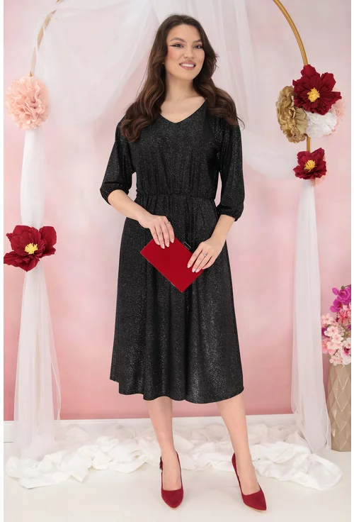 Rochie eleganta din lurex negru cu glitter argintiu
