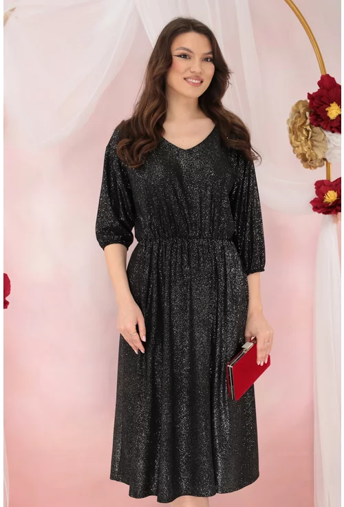 Rochie eleganta din lurex negru cu glitter argintiu