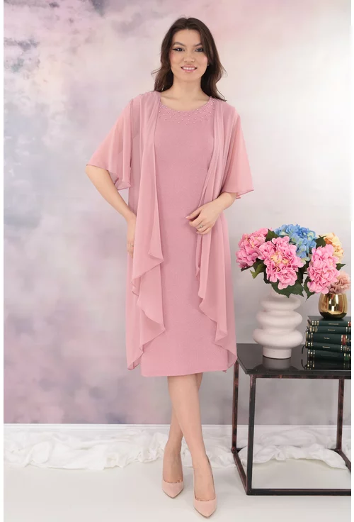 Rochie eleganta din lurex roz cu pelerina detasabila