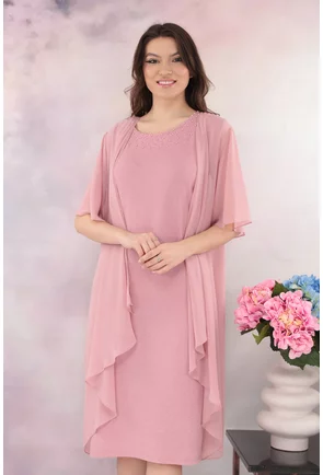 Rochie eleganta din lurex roz cu pelerina detasabila